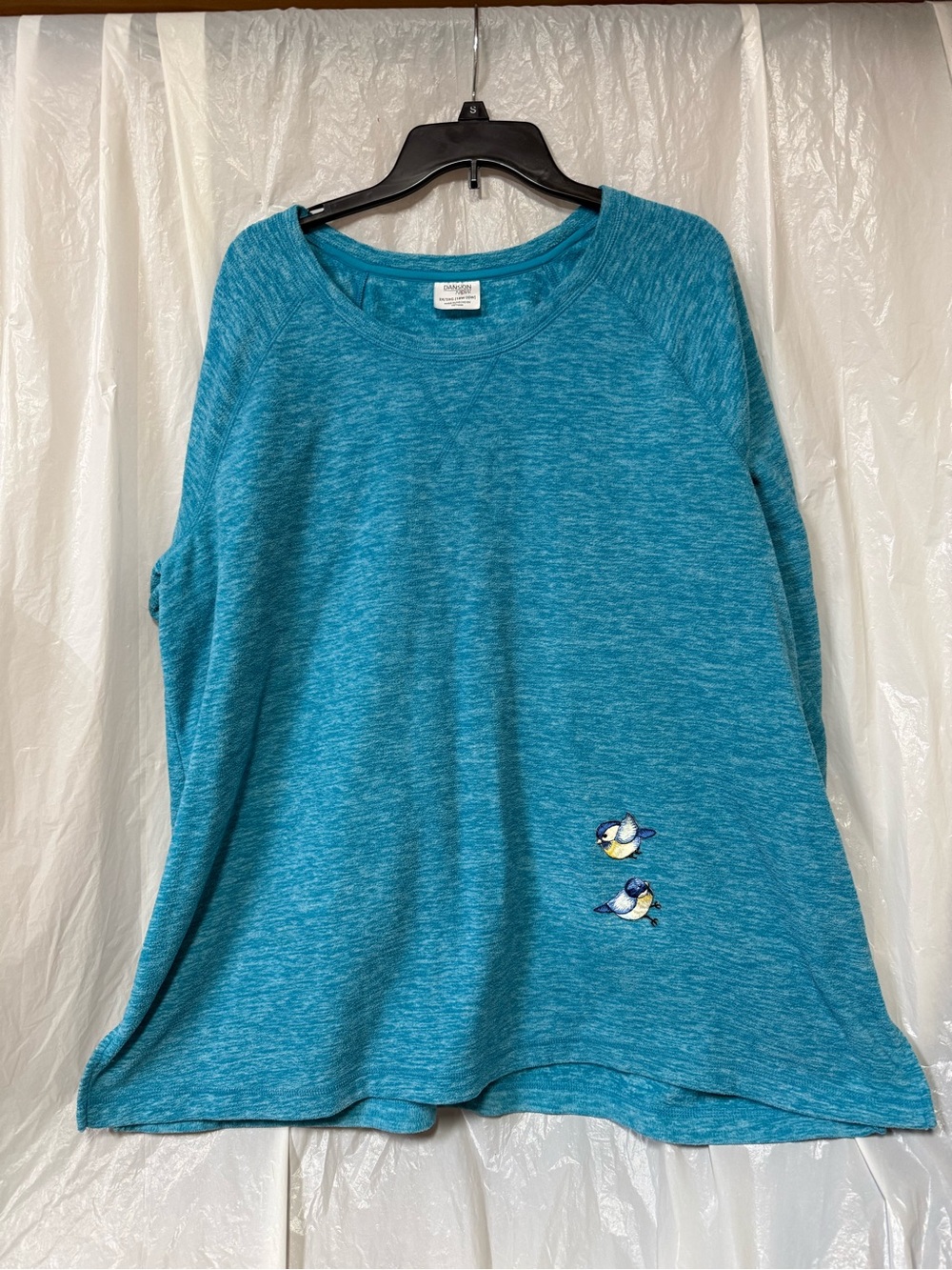 Danskin Teal Blue Pullover Sweatshirt with Embroidered Birds size 2X